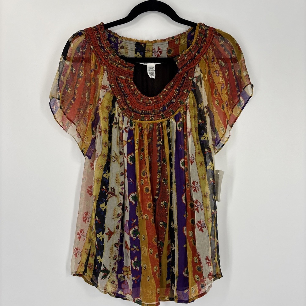 NWT Diane Von Furstenberg Silk Sari Print Blouse - Size 6